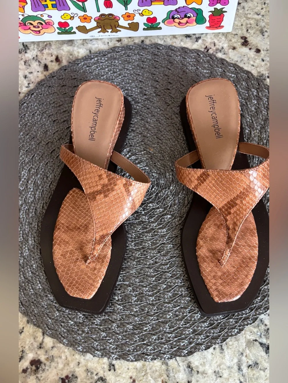 Jeffrey Campbell Pedastal Beige Snakeskin Sandals size 8